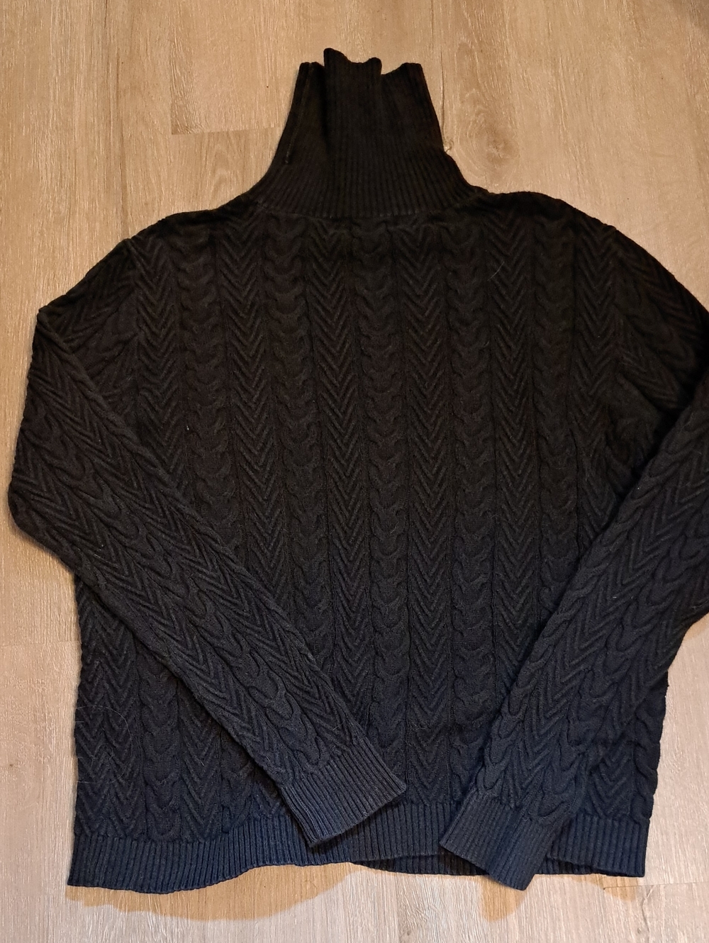 Lands' End Black Cable Turtleneck Sweater